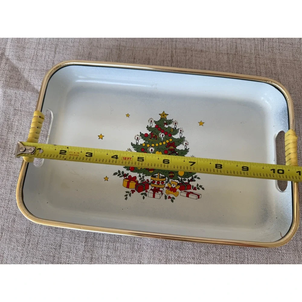 Vintage 3pc Christmas Tree Lacquerware Serving Tray Set Japan Gold Trim